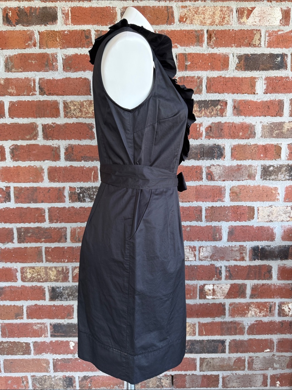 LOFT Black Ruffle Wrap-Style Mini Dress - Picture 4 of 7